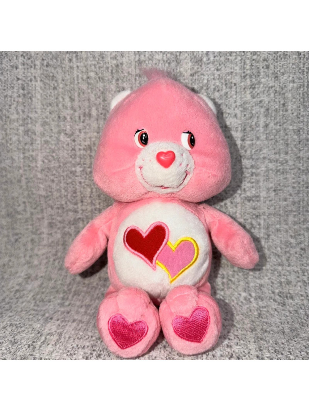 Vintage 2002 Care Bears Love-A-Lot Bear Pink 9” Plush Double Hearts Stuffed Toy